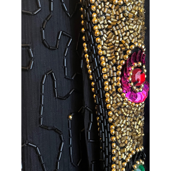 Vintage 80s Silk Beaded and Sequins  Open Front Jacket - Picture 11 of 12